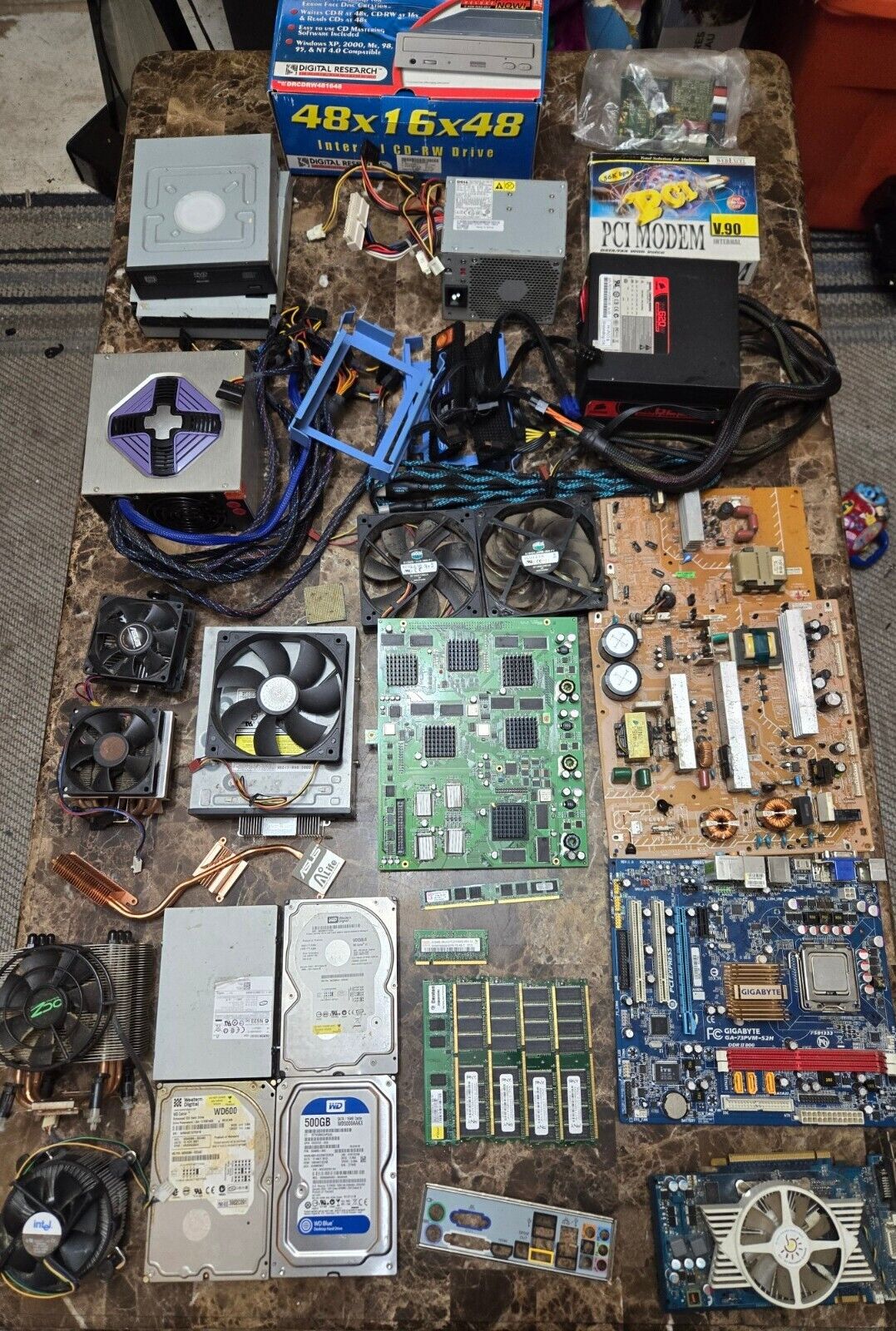 JUNK DRAWER COMPUTER PARTS LOT CIRCUT BOARDS MOTHERBOARDS HARD DISC DRIVES AS IS
