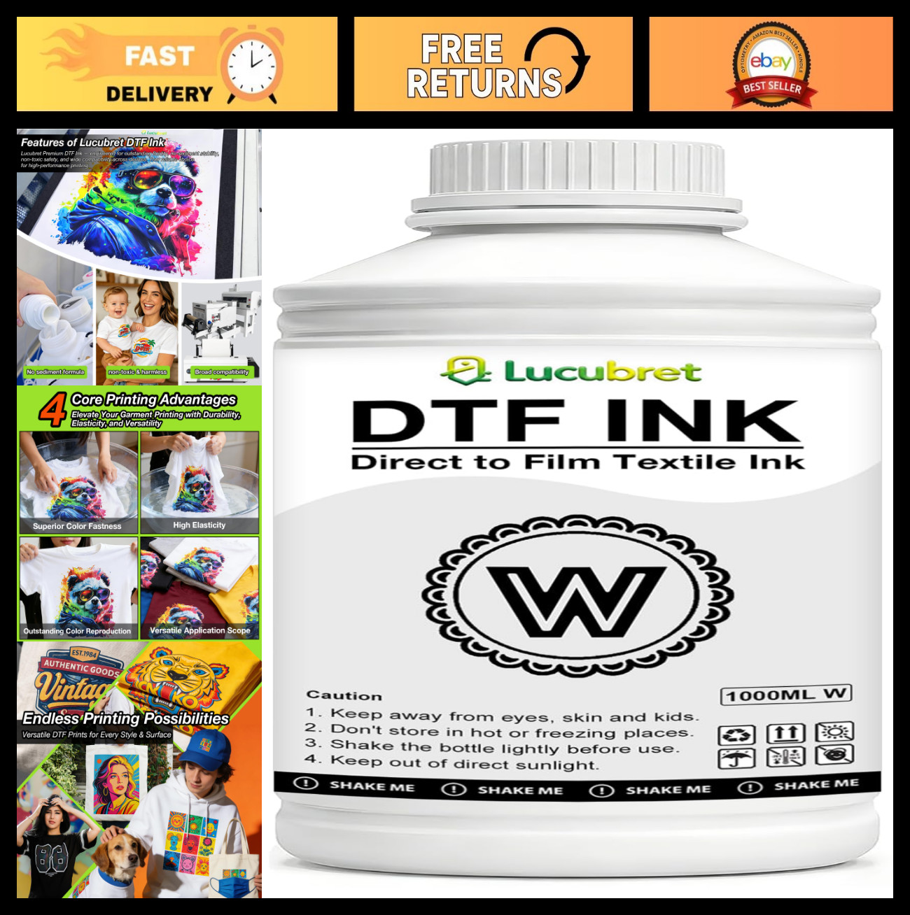 Premium DTF Transfer Ink 1000ML - White Pigment Ink for PET Film, Heat Transfer