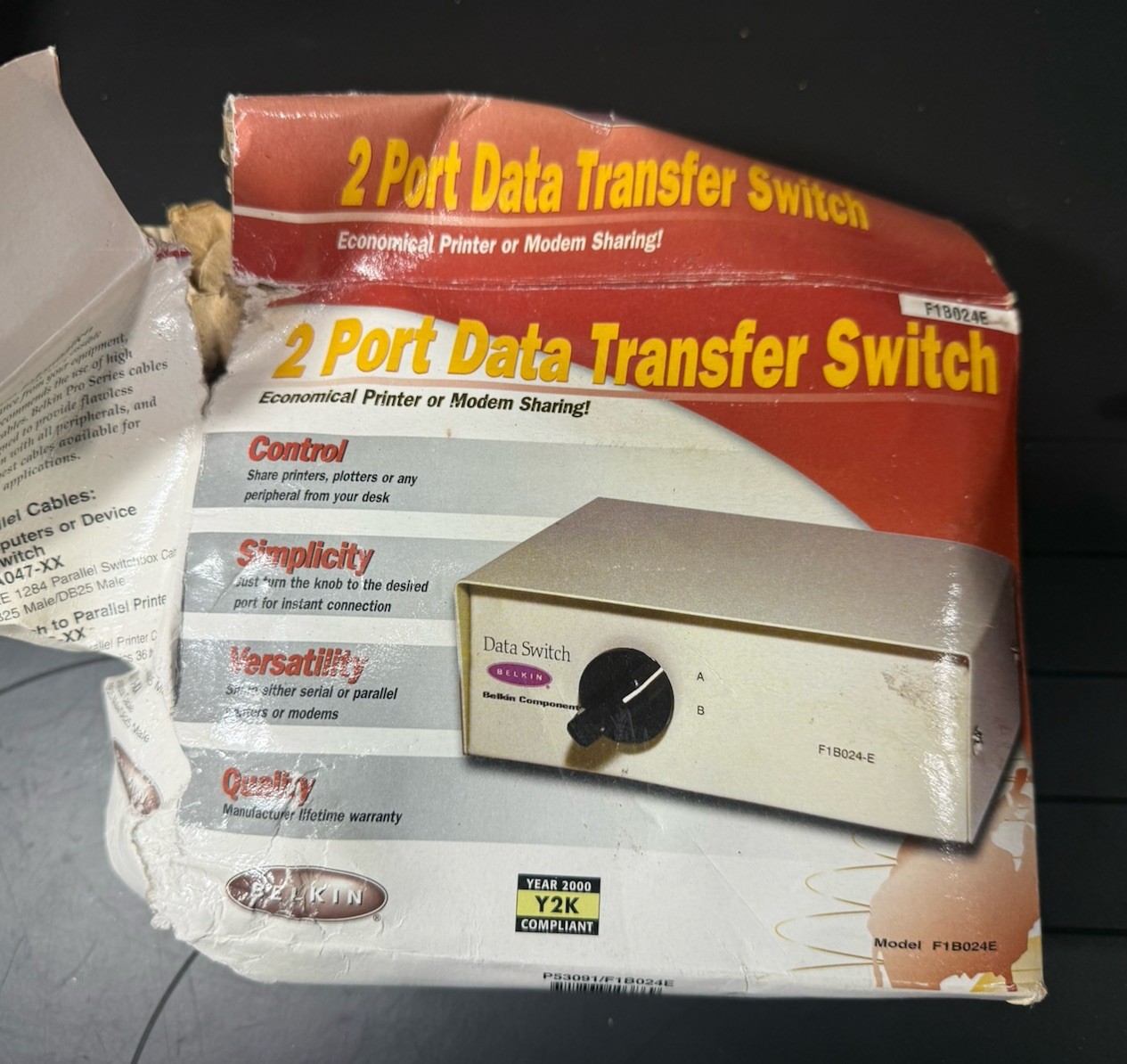 Belkin F1B024E 2-Port DB25 Data Transfer Switch Printer Modem Open Box