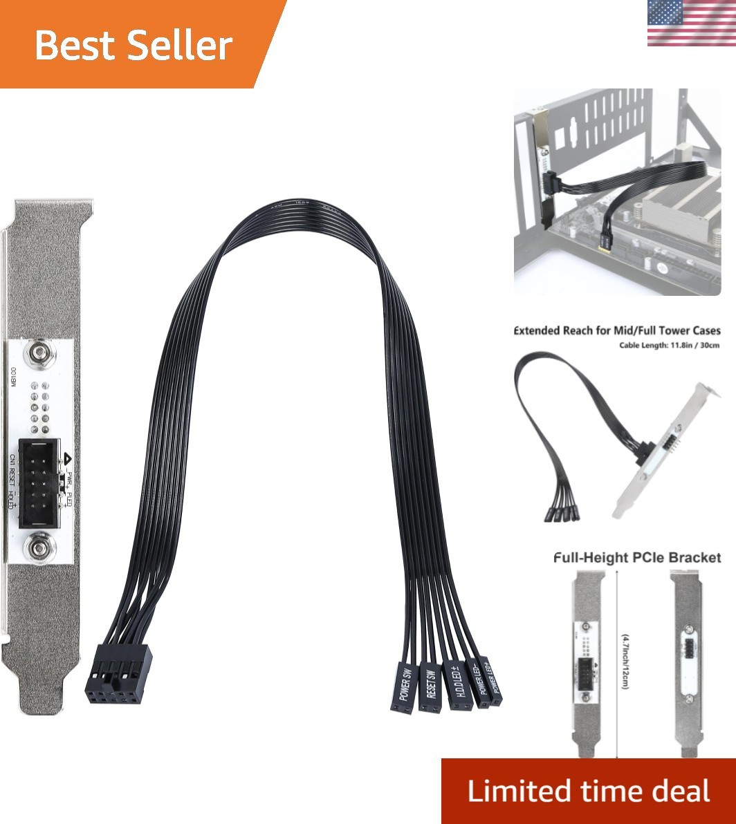 PC Power Switch Extension Cable with PCIe Bracket 11.8 inch, 9-Pin Front Pane...