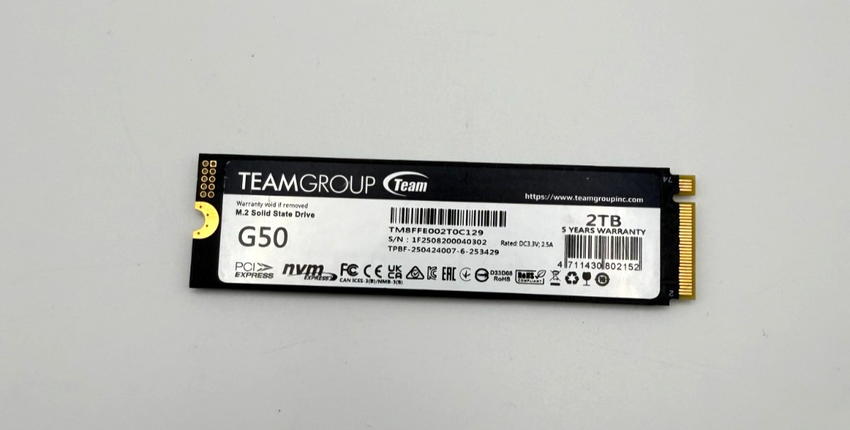 TEAMGROUP T-FORCE G50 2TB M.2 NVMe  SSD (TM8FFE002T0C129)-100% Health
