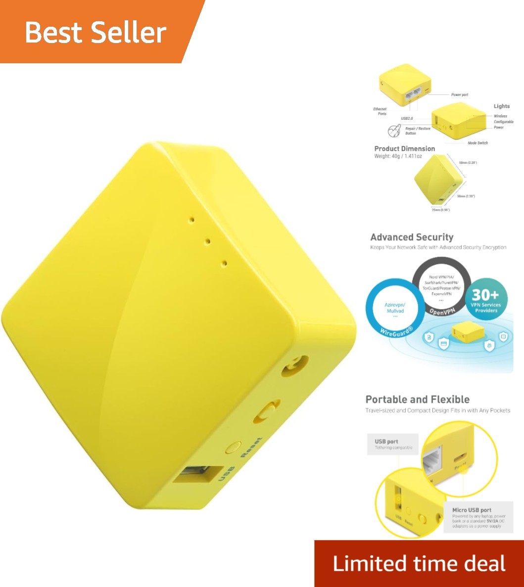 GL-MT300N-V2 Mango Portable Mini Travel Wireless Pocket VPN WiFi Router - 2X ...