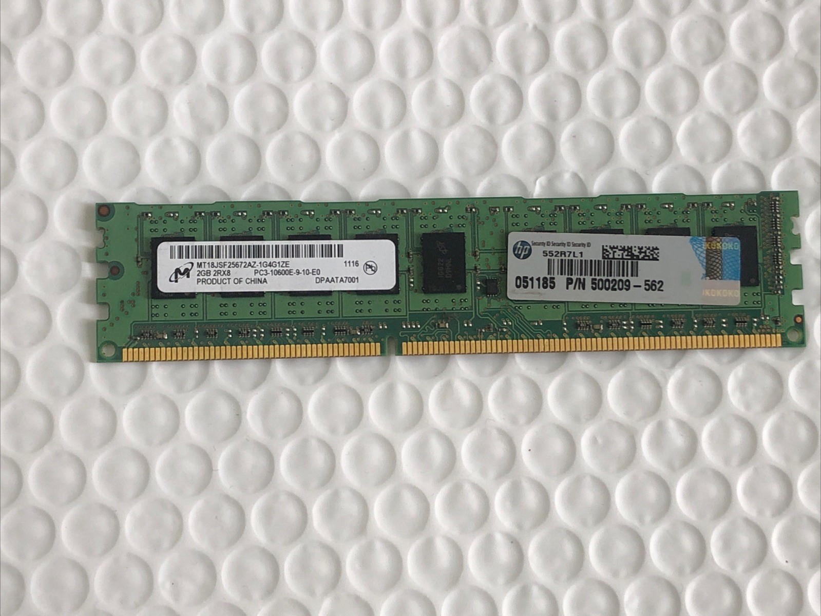 Micron 2GB DDR3 Ram PC3-10600E 1333MHz Unbuffered Ram Memory .