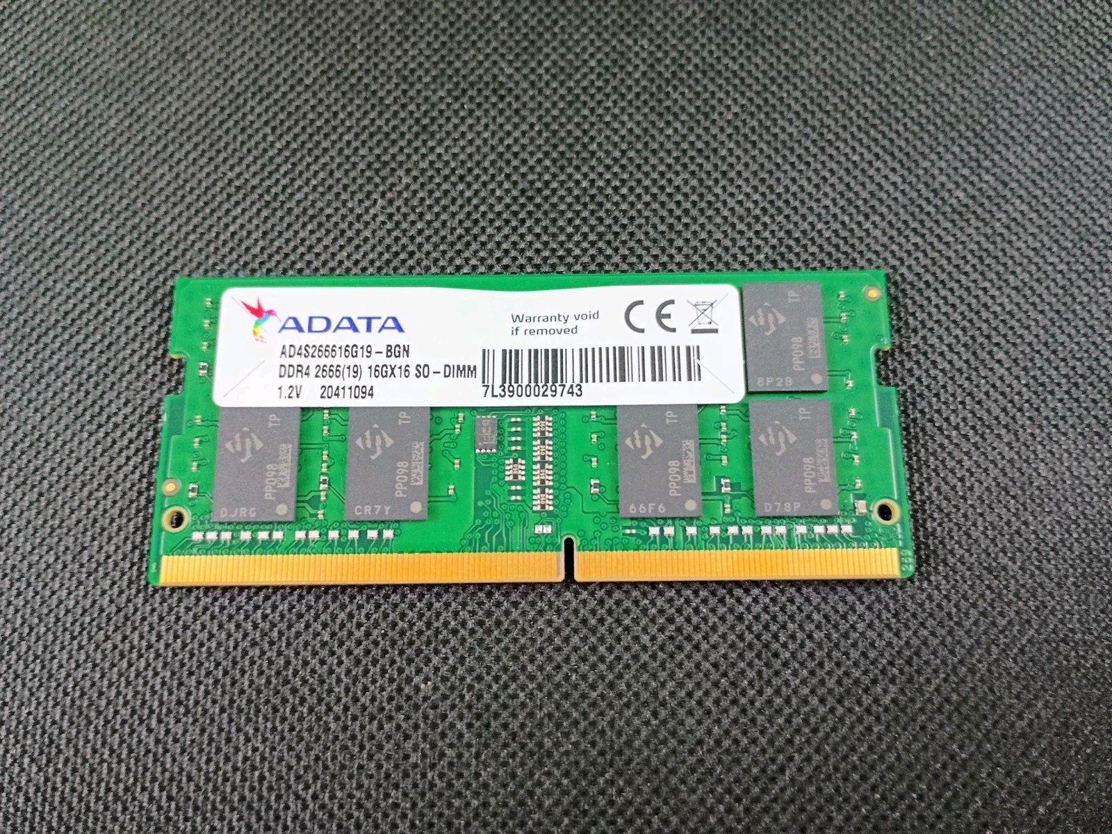 ADATA 16GB DDR4 2666MHz PC4-21300 SO-DIMM Laptop RAM AD4S266616G19-BGN