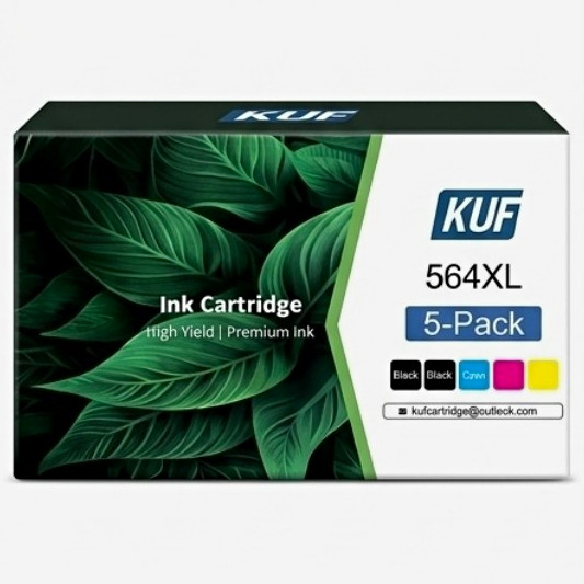 KUF 564XL Compatible Ink for HP, Black/Cyan/Magenta/Yellow 5-Pack