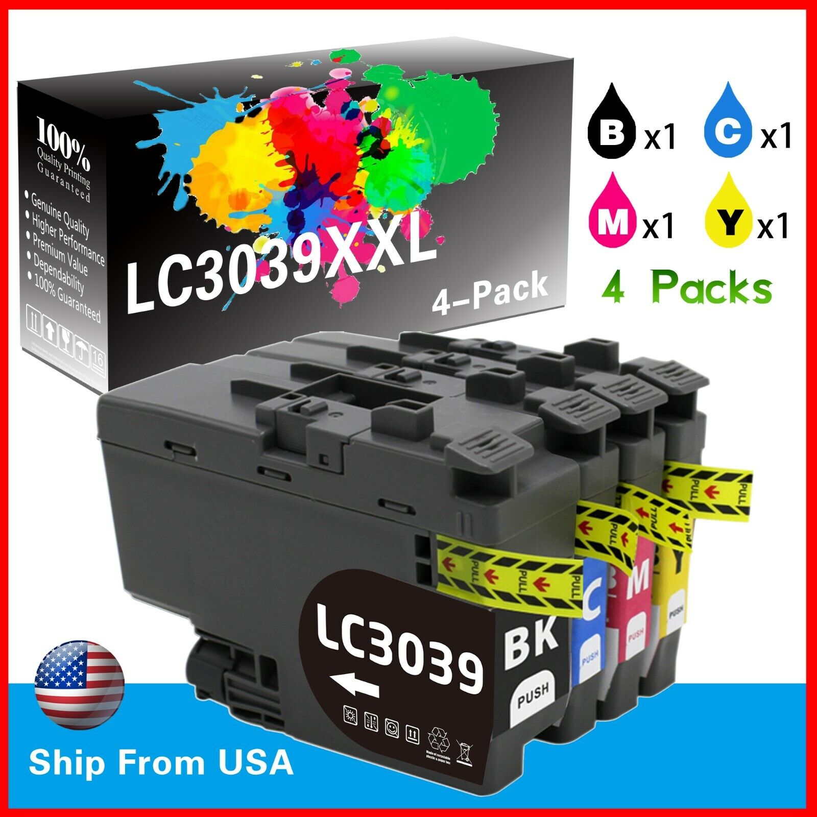 4 PCS LC3039 XXL LC3039XXL Ink Cartridge for MFC-J5845DW LC3039