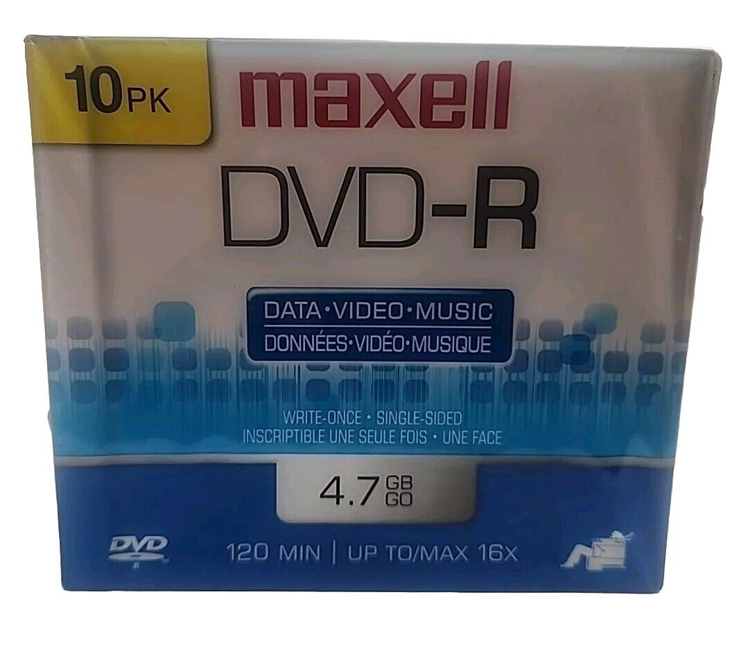 New Maxell DVD-R Data Video 10 Pack Nib Sealed 
