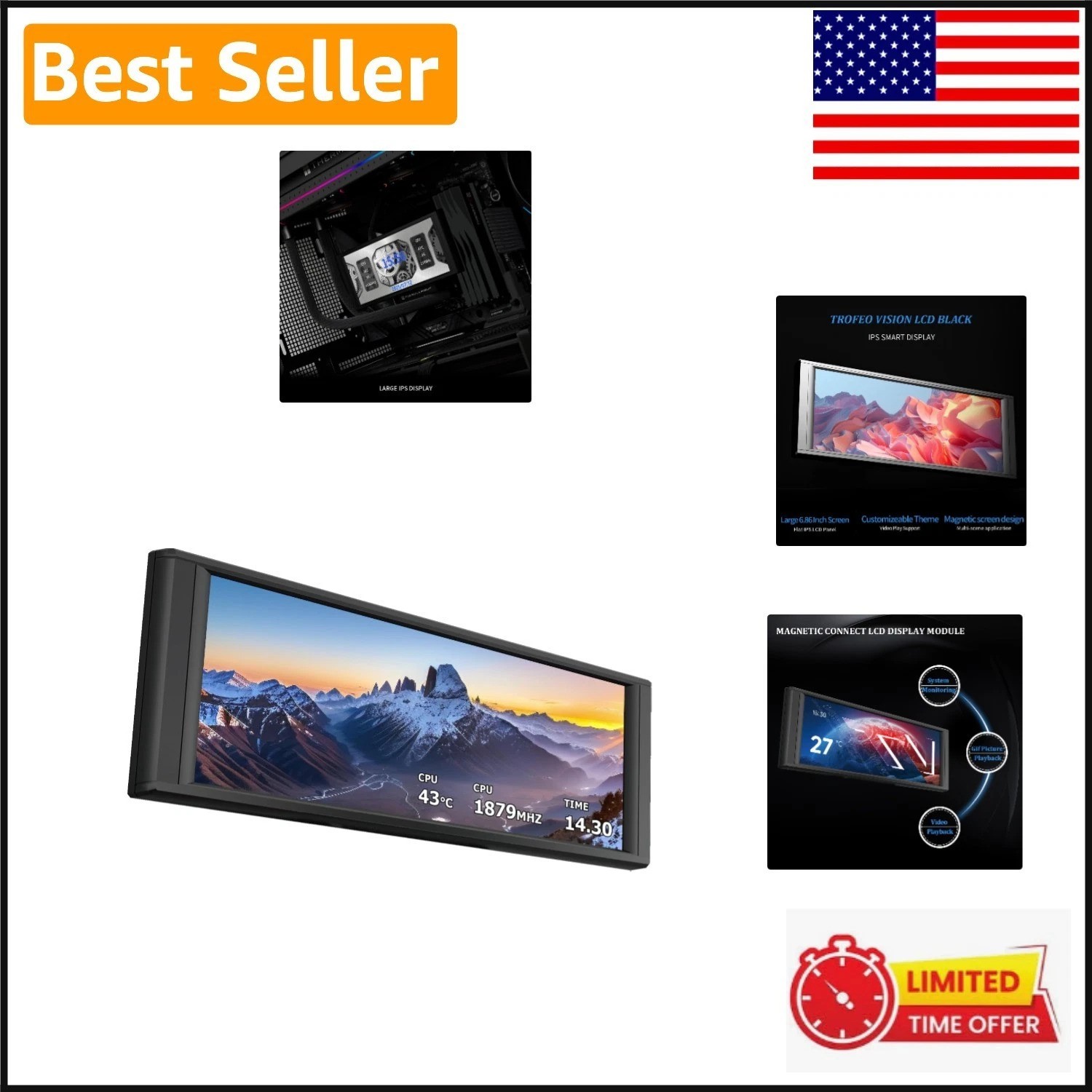 Versatile 6.86-Inch IPS LCD Display - 1280x480 for Dynamic Gaming and Monitoring