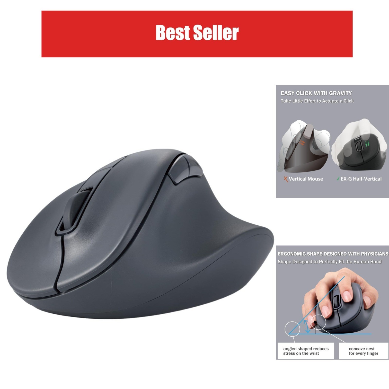 ELECOM EX-G Bluetooth Wireless Ergonomic Mouse Silent Click 2000DPI 5-Button