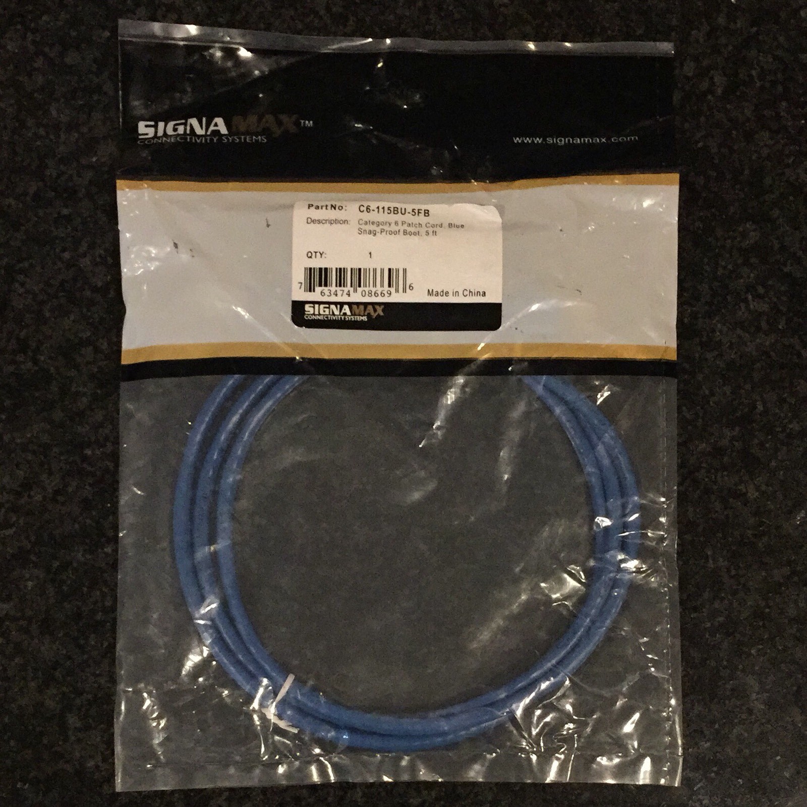 Signamax C6-115BU-5FB Blue Category 6 Patch Cord 5' Ft Cable Enhanced Ethernet
