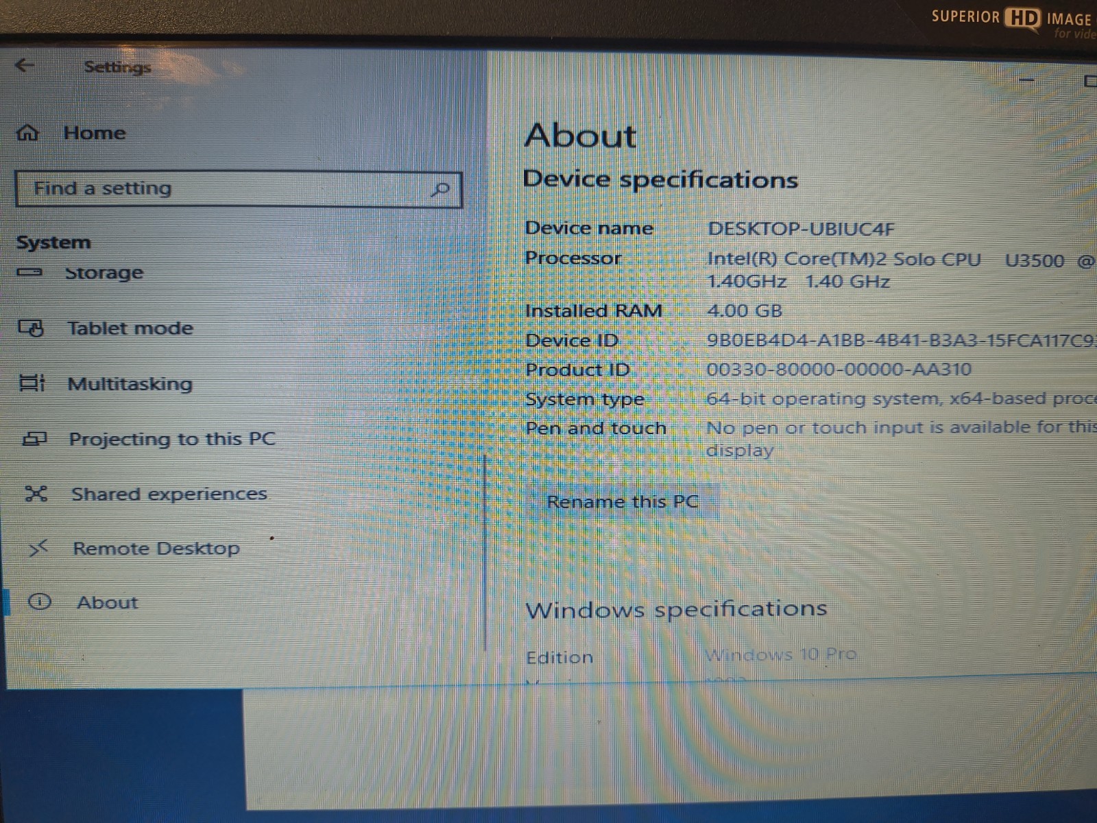 Acer Aspire 4810T Intel Core 2 Solo U3500 1.4GHz 4 GB 160GB Windows 10 