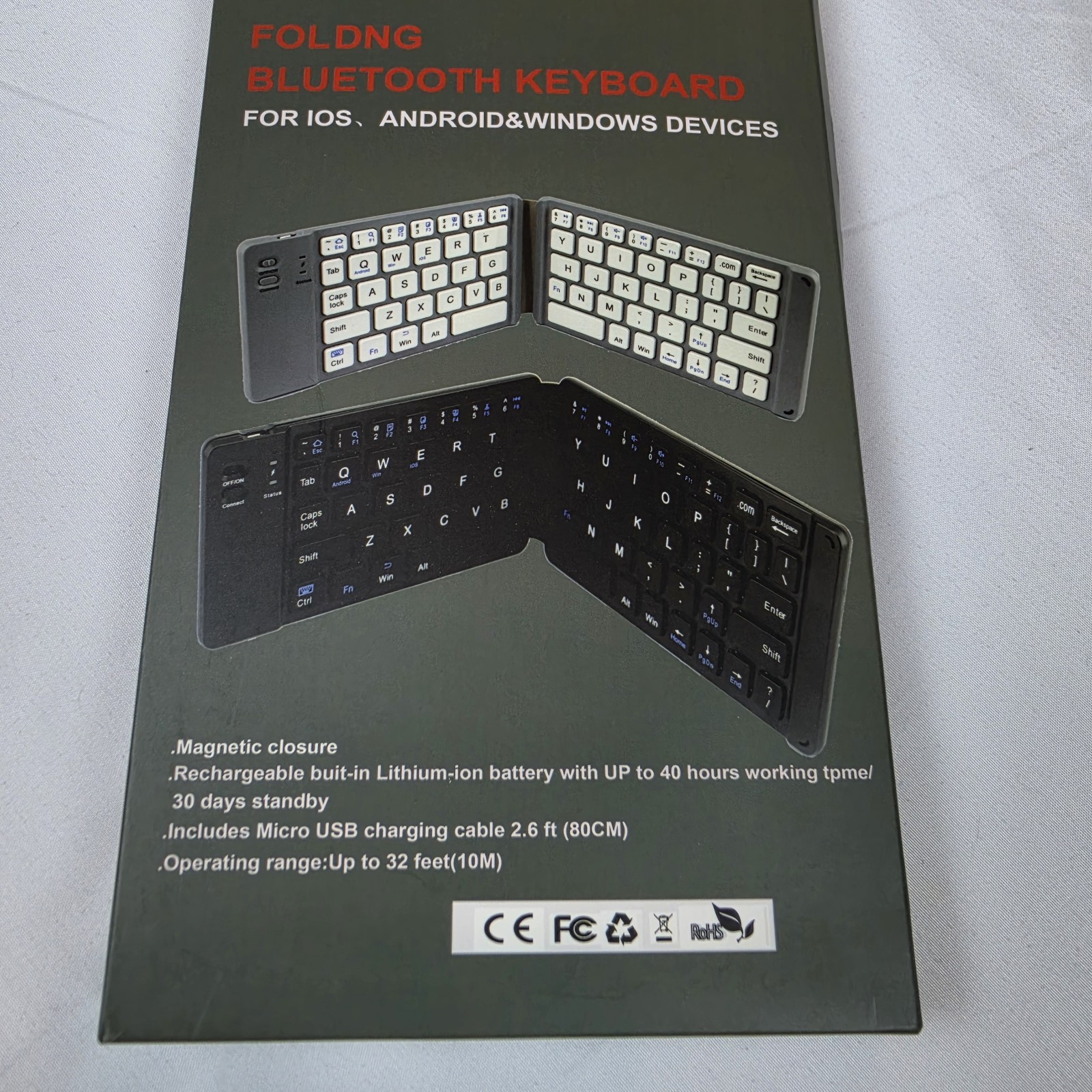 Foldable Bluetooth Keyboard Wireless Portable for iOS Android Windows Rechargeab