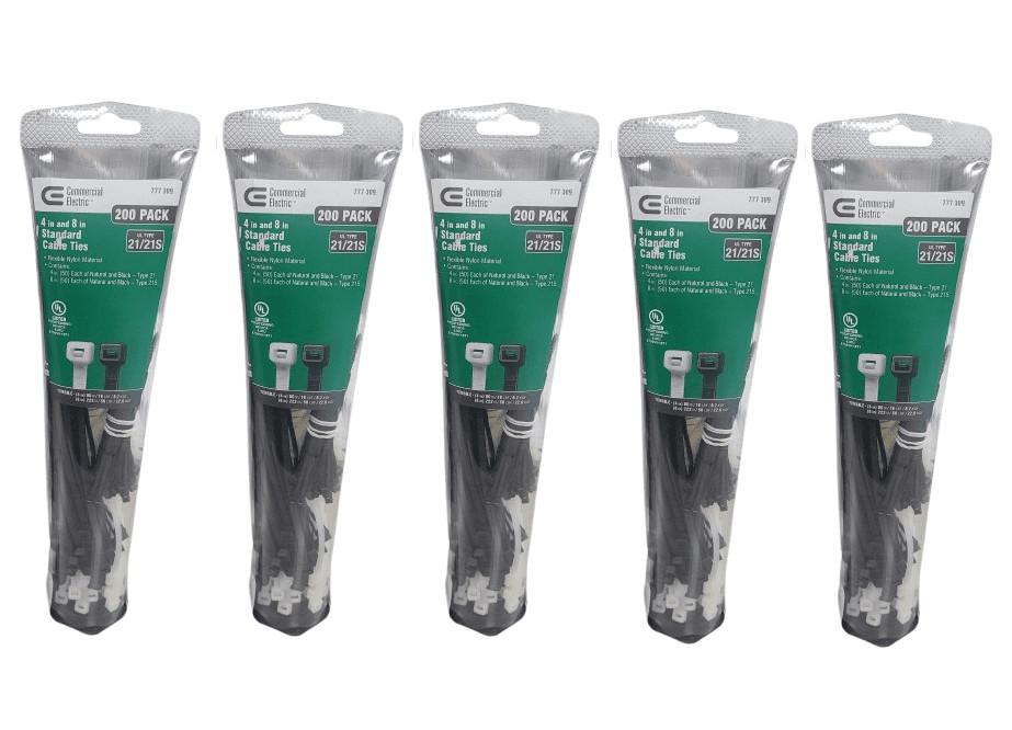 5-PACK Commercial Electric 4 in. 8 in. Standard Cable Tie 200 Combo Pack