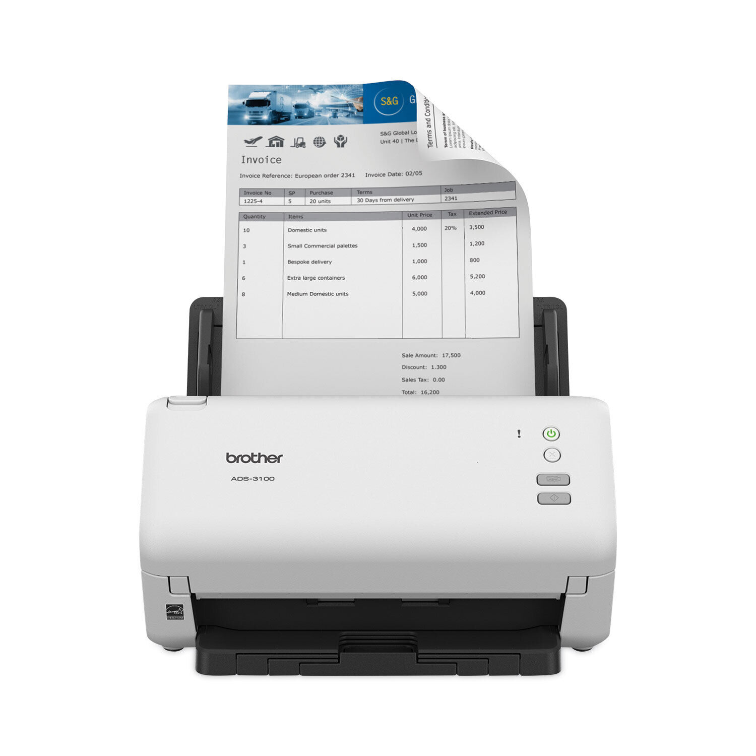 Brother ADS-3100 High-Speed Desktop Scanner 600 dpi Color 60-Sheet ADF