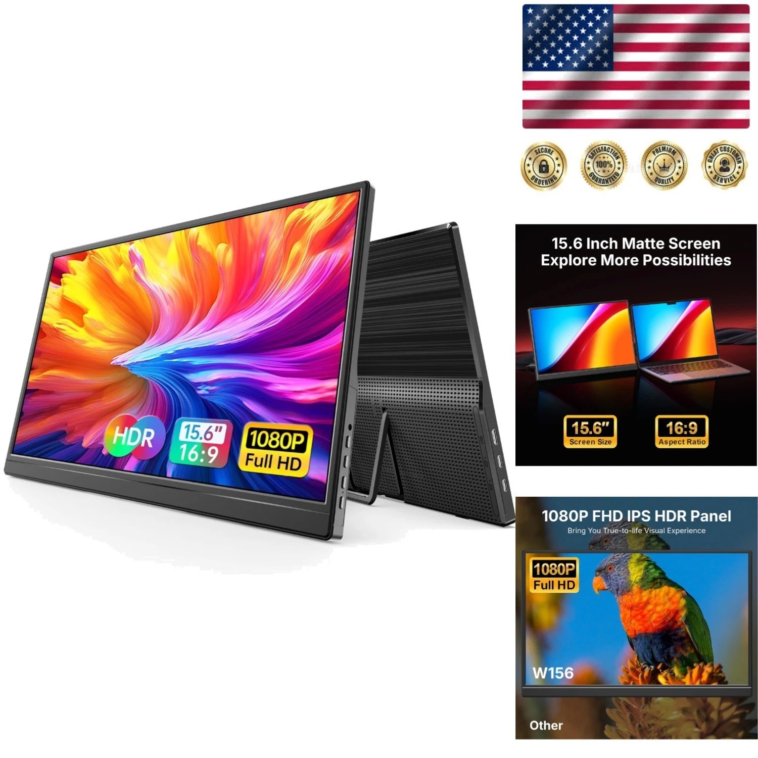 Compact 15.6” FHD Monitor - 178° Viewing, Built-In Speakers, Ideal for Travel