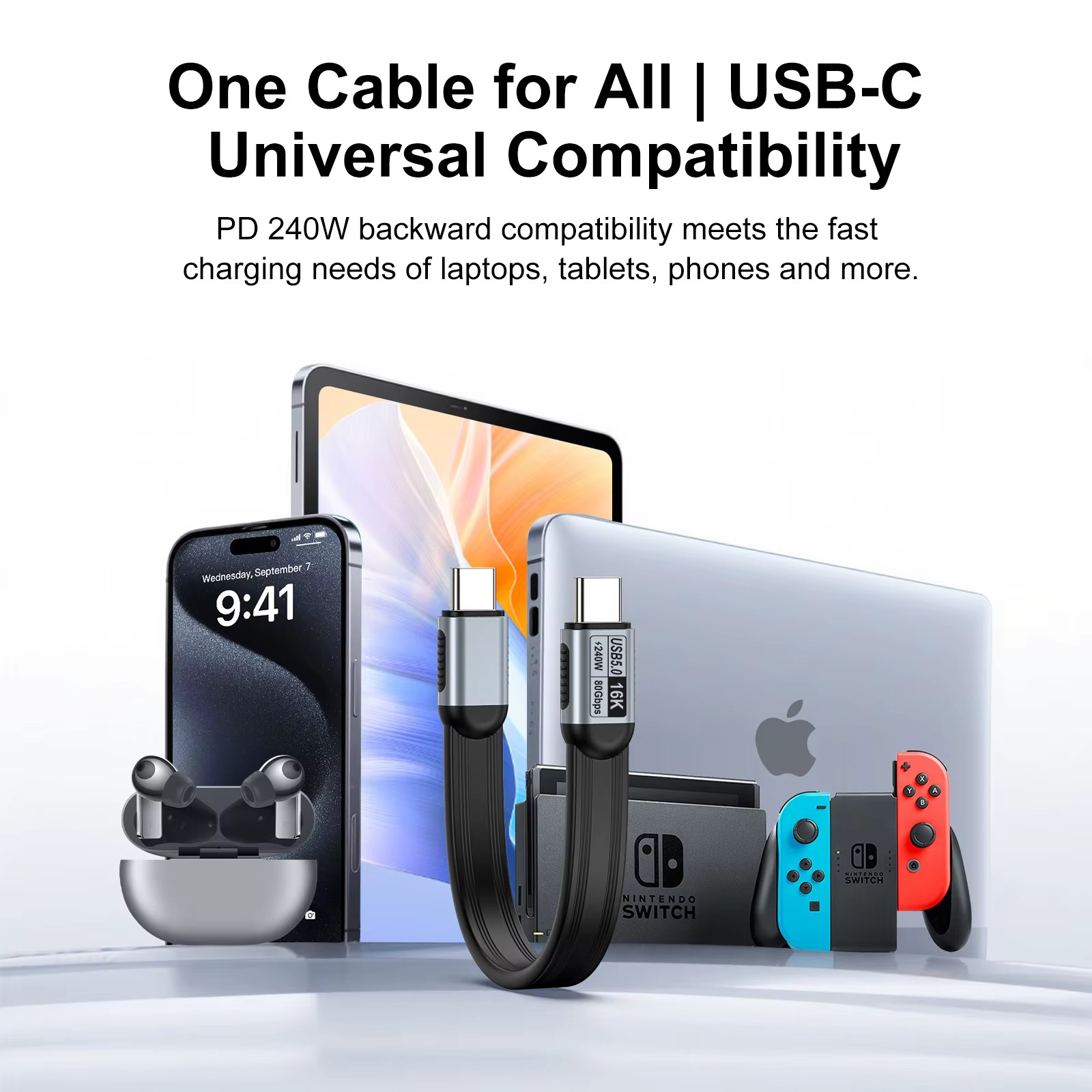 D240W USB 5.0 Type C to Type C Cable 80Gbps ThunderBolt 5 USB-C Data Cord 16K@60