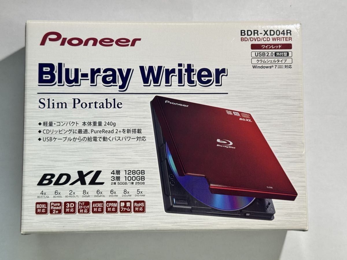 Pioneer BDR-XD04 Red Portable External Blu-ray BDXL Drive USB Tested Japan