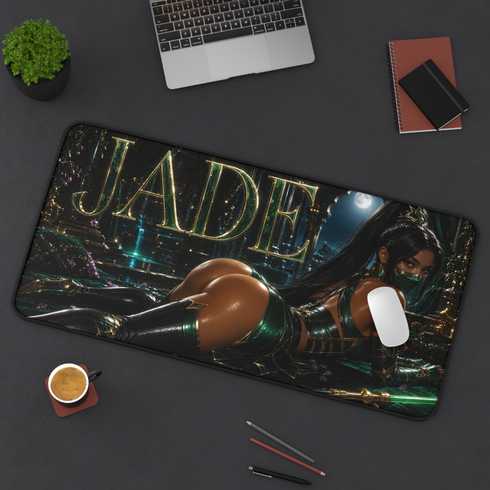Jade Mouse Pad, Mortal Kombat XXL Gaming Desk Mat, Ninja Fighter Pad