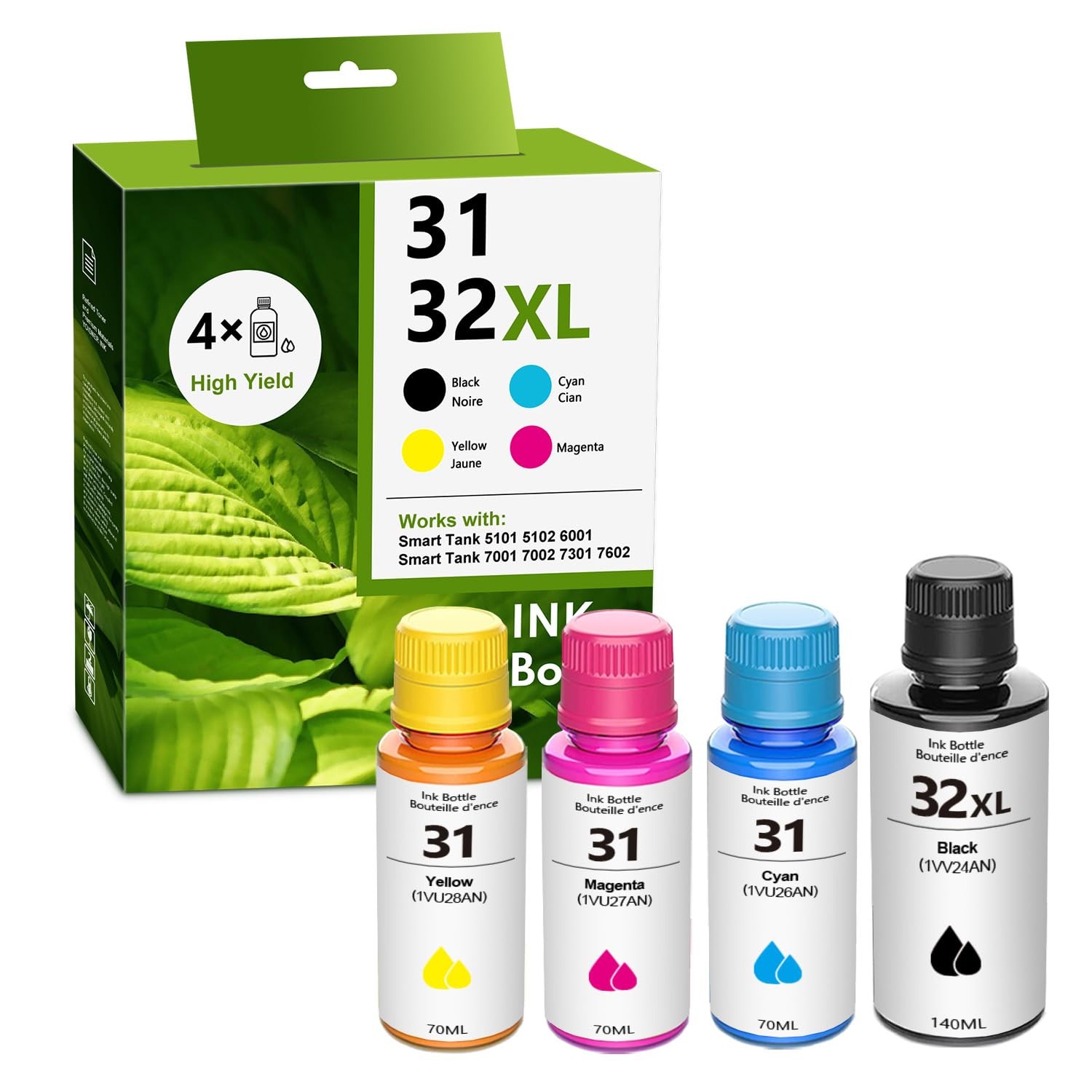 32XL/31 Black Cyan Yellow Magenta High Yield Ink Refills 4/Pack Replacement HP