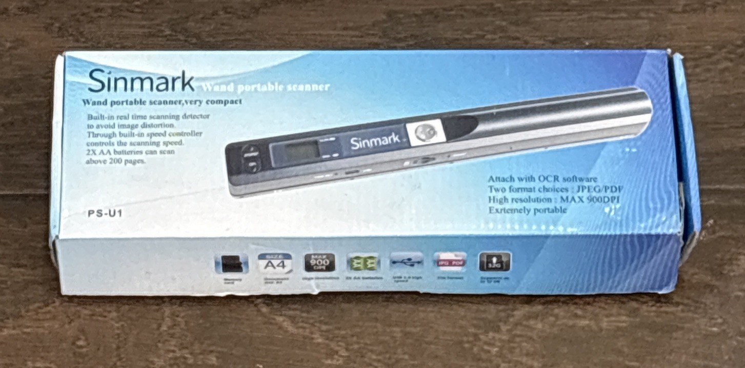 Sinmark PS-U1 Wand Portable Scanner, New In Box Blue Max 900DPI