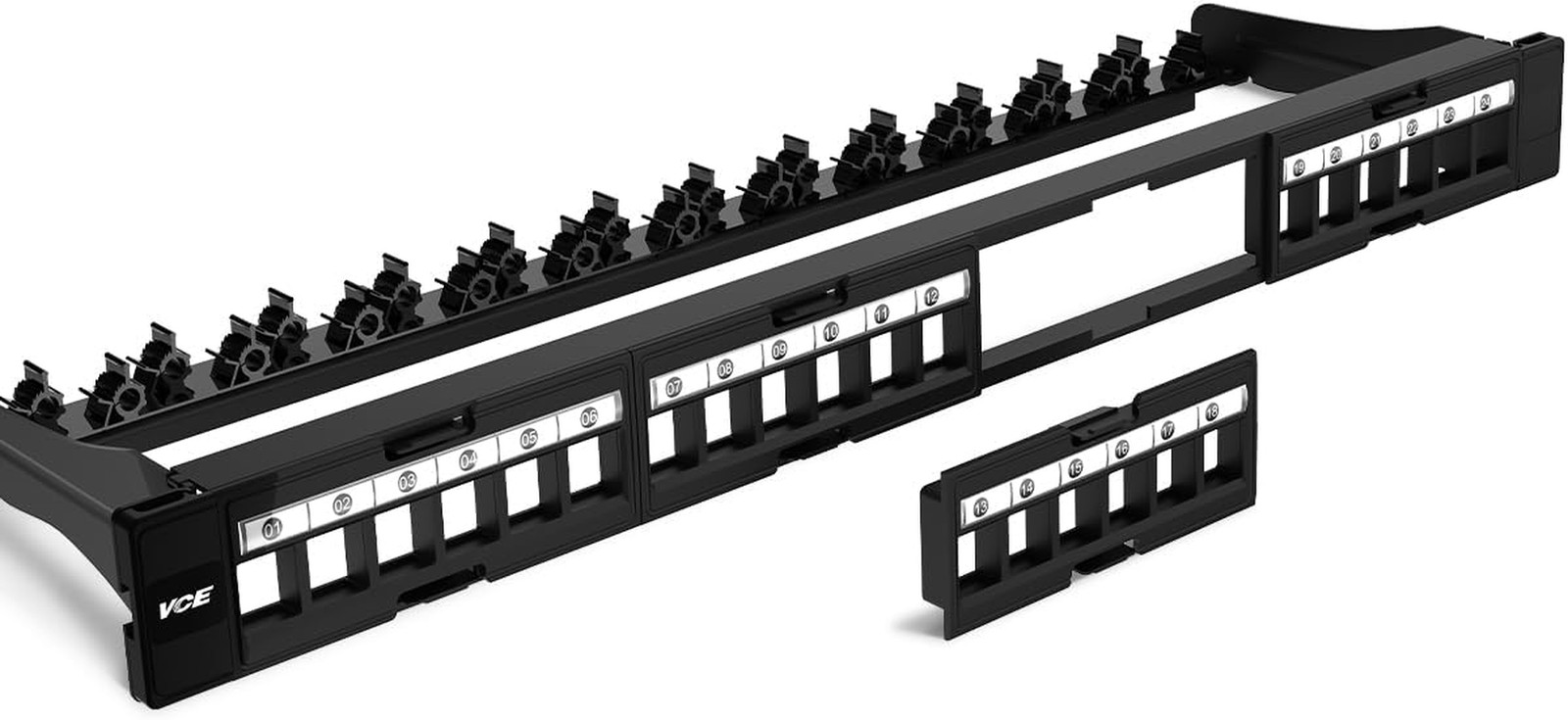 VCE Cat6 Patch Panel 24 Port, 1U Blank Removable Panel with Adjustable Rear Cabl