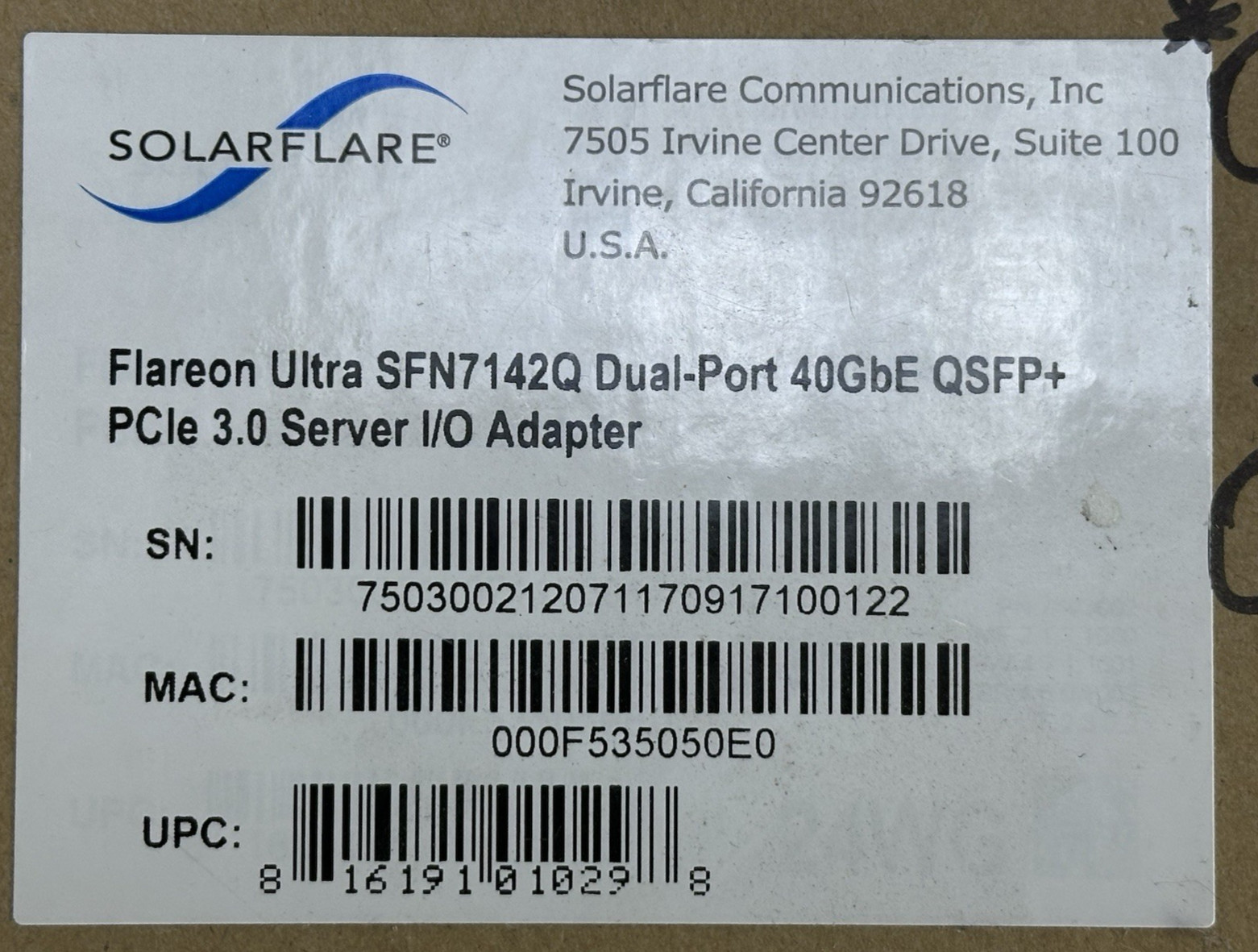 Solarflare Flareon Ultra SFN7142Q Dual Port QSFP+ 40GbE PCIe 3.0 I/O Adapter