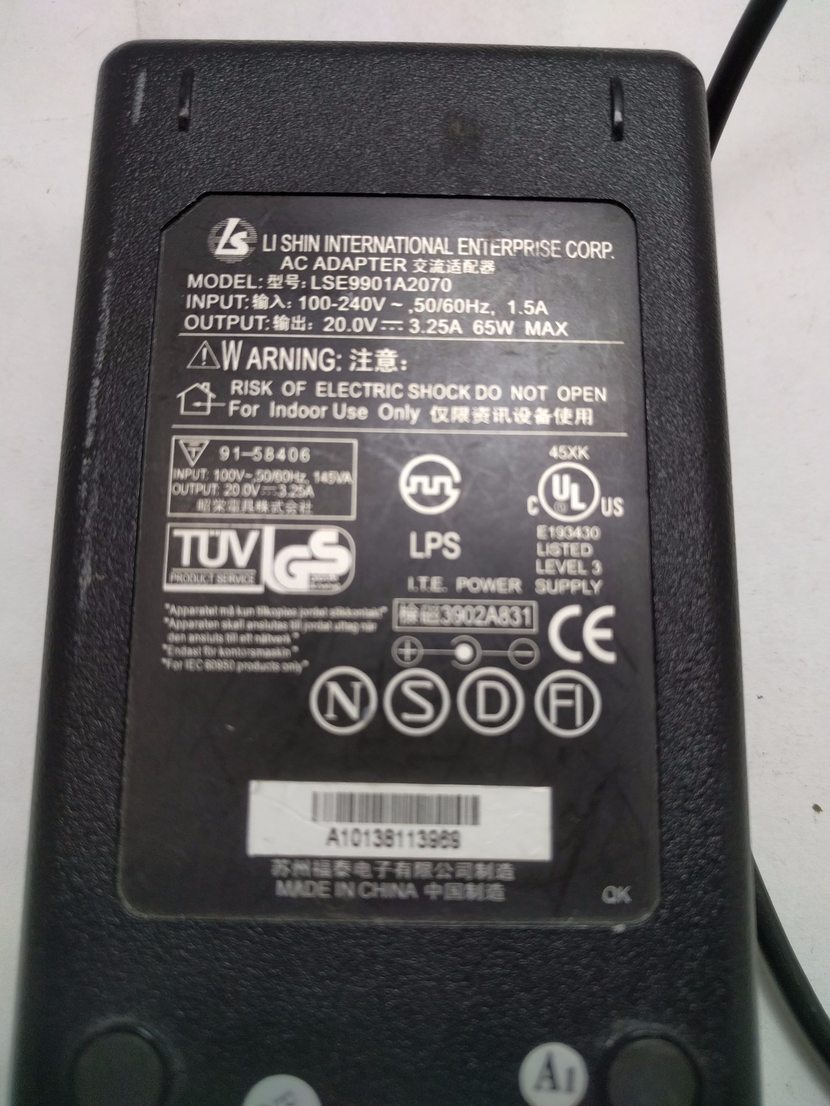 Original LI Shin Netzteil LSE9901A2070 AC power Adapter 20V 3.25A 65W 