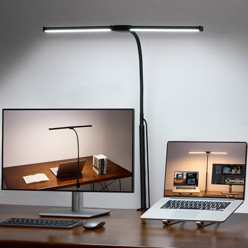 LED Desk Lamp for Home Office, Double Head Architect Light with Black Pro
