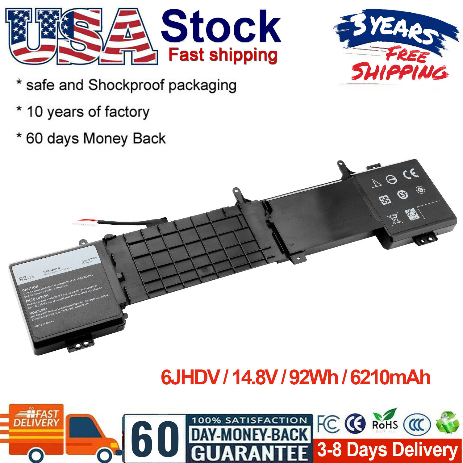 Replace 6JHDV Laptop Battery for Dell Alienware 17 R2 R3 ALW17ED-4838 Series USA