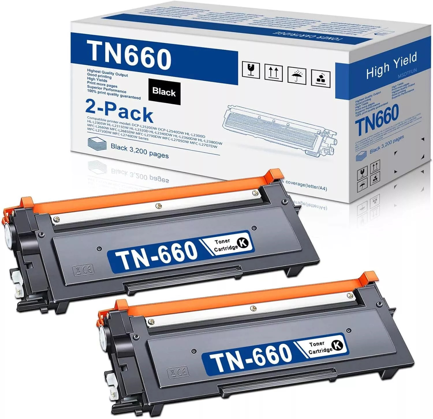 TN660 2BK High Yield Toner Cartridge Replacement for Brother DCP-L2540DW Printer
