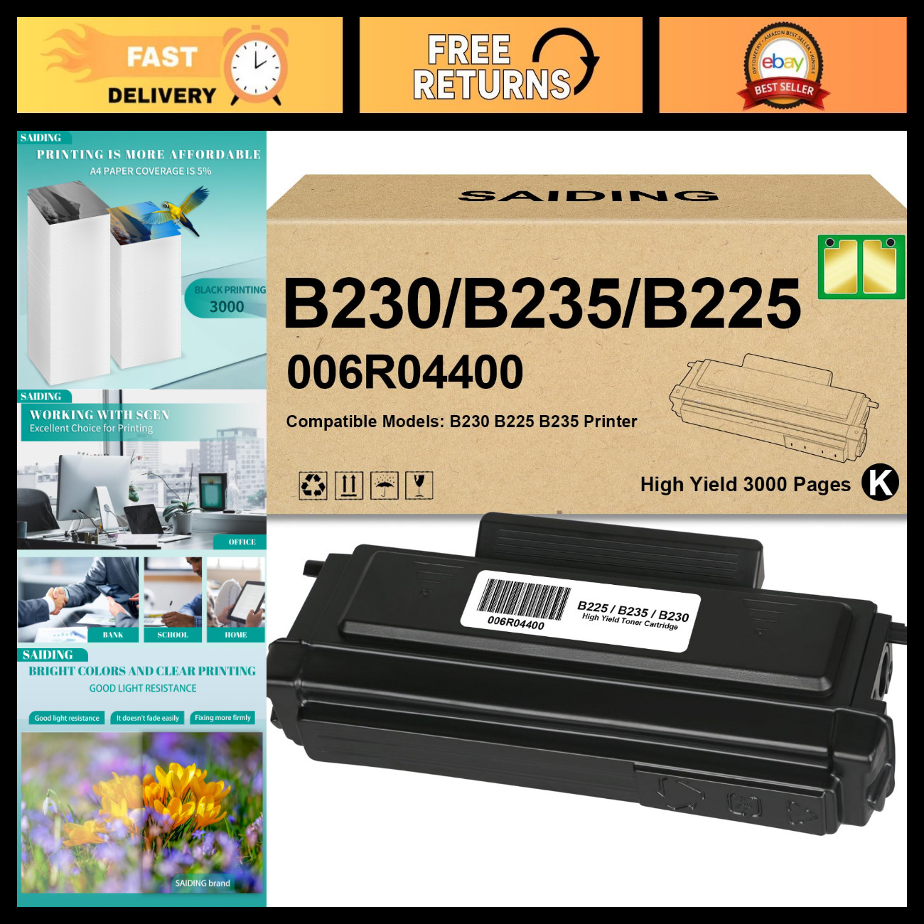 High-Yield Black Toner Cartridge Replacement for Xerox B230 B225 B235 - 006R0440
