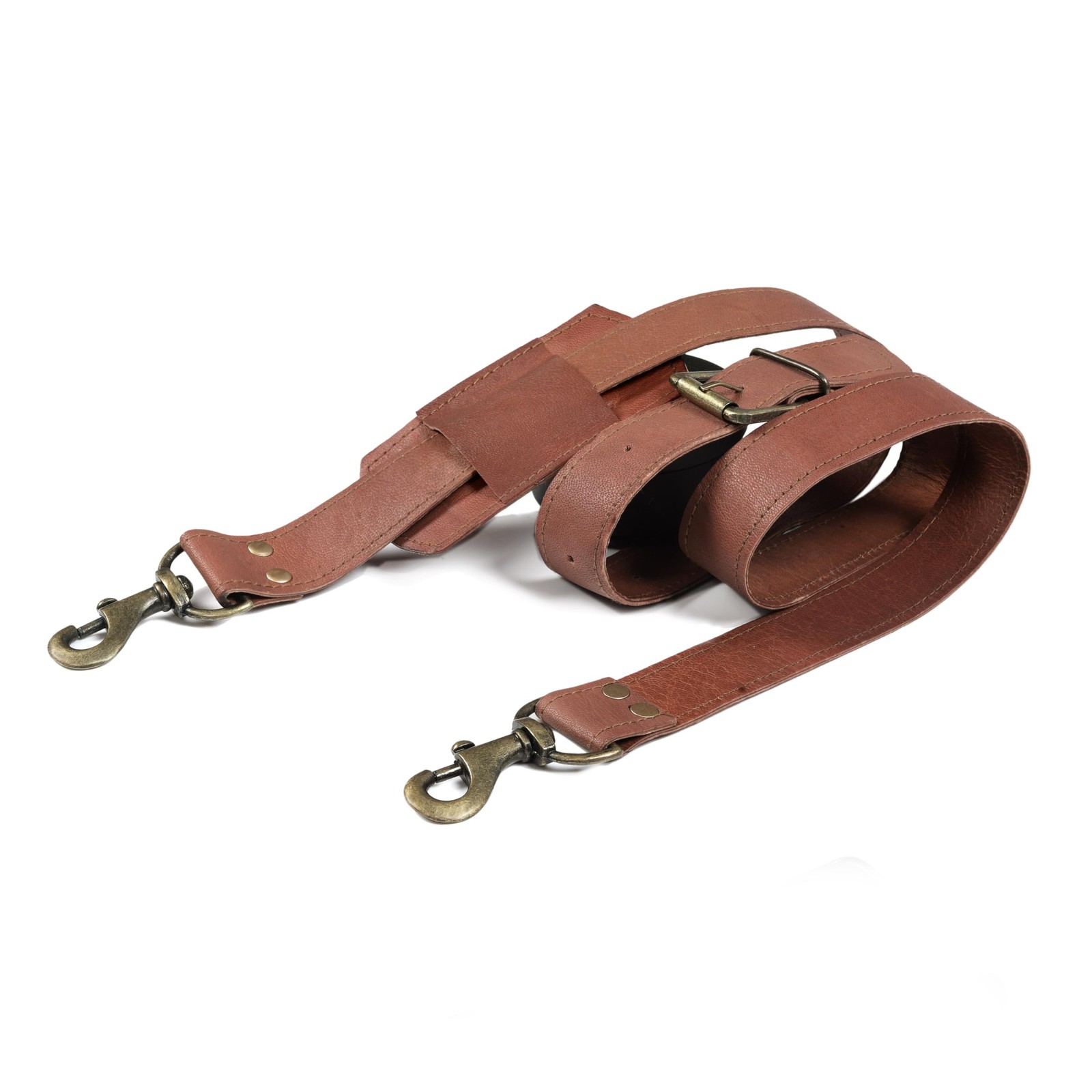 VINTAGE COUTURE Leather Adjustable Padded Shoulder Strap with Metal Swivel Ho...