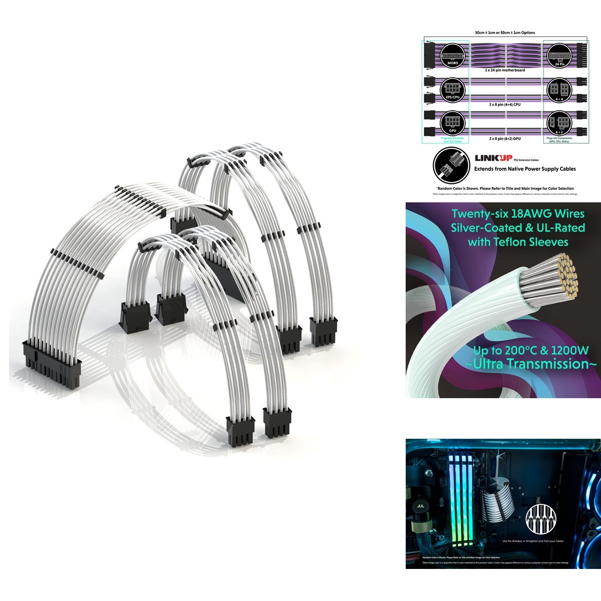 LINKUP ATX 24-Pin PSU Extension Cable 30cm, Silver 200