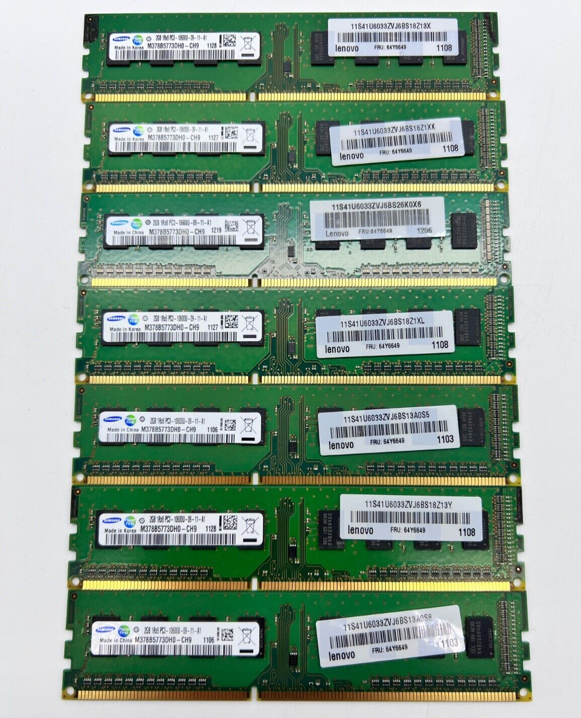 [QTY: 7] Samsung 2GB PC3-10600S 1Rx8 DIMM DDR3 RAM Bundle Lot Tested