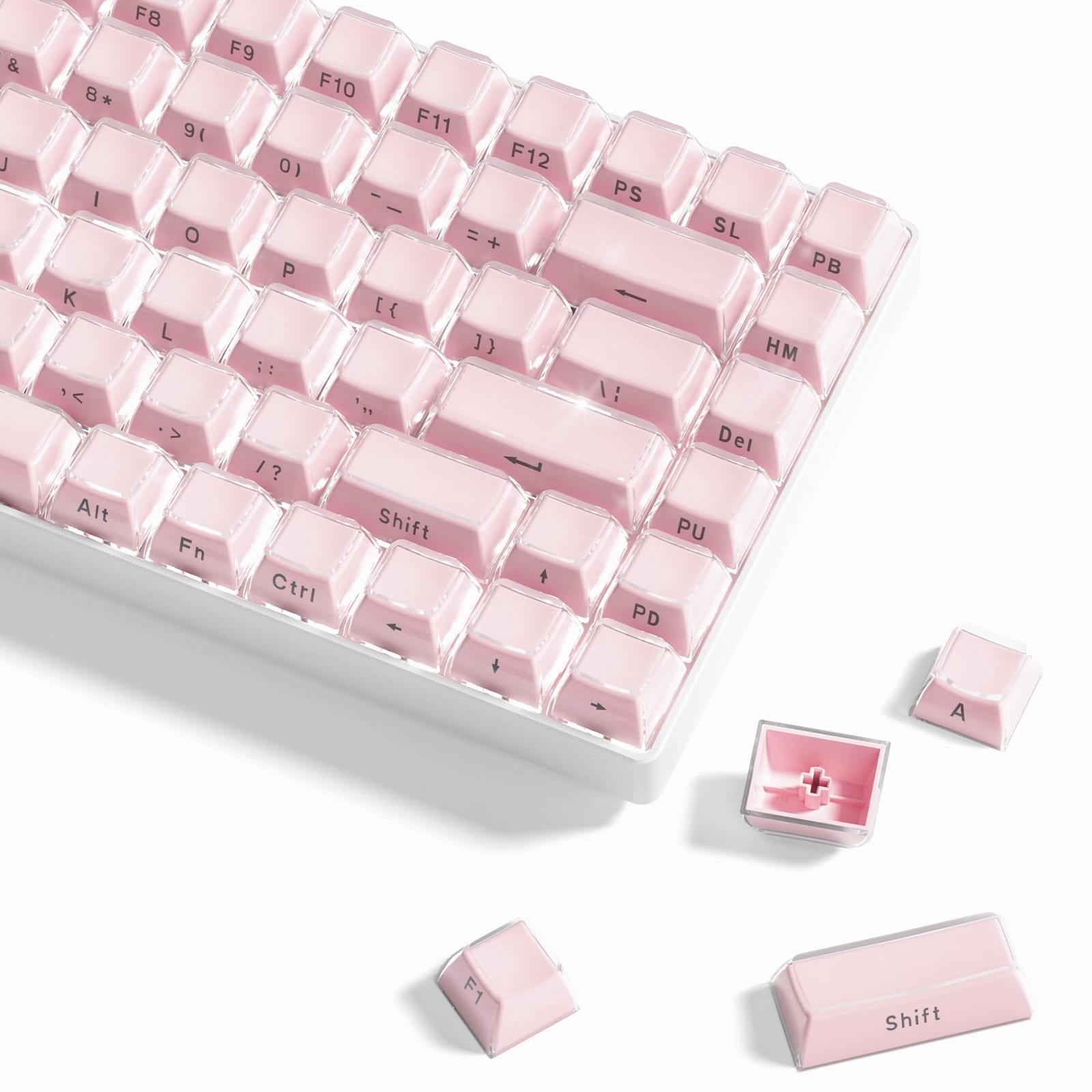 113 Pink Crystal Jelly Keycaps Set Side Printed OEM Profile Mechanical