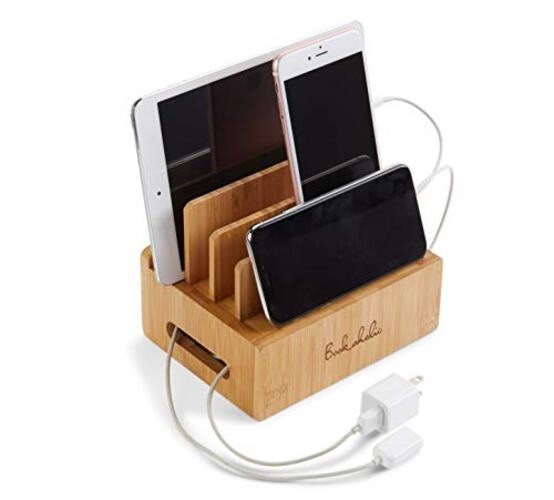 Bamboo Multi-Device Charging Station & Organizer - Rustic Elegant Desktop