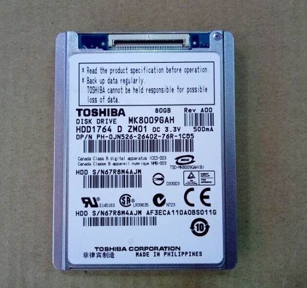 MK8009GAH 1.8" TOSHIBA 80GB HARD DRIVE PATA ZIF FOR DELL Latitude XT D420 D430