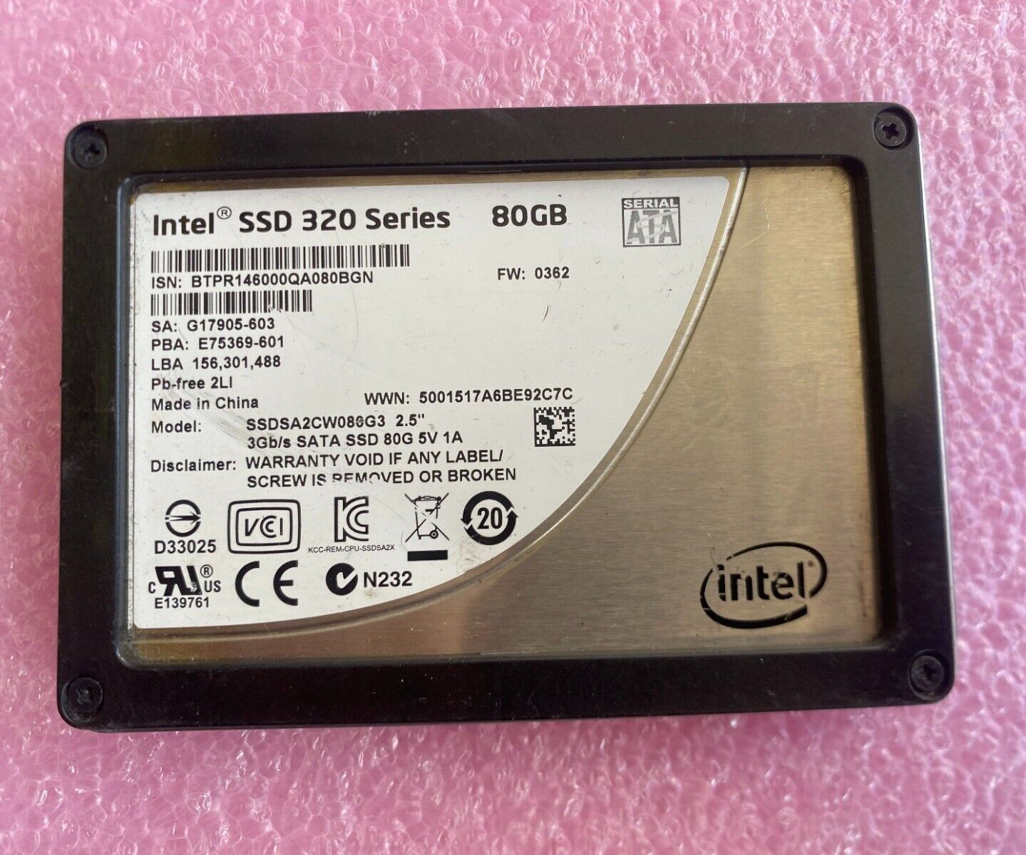 Intel SSD 320 Series 80GB SSDSA2CW080G3 Internal 2.5\