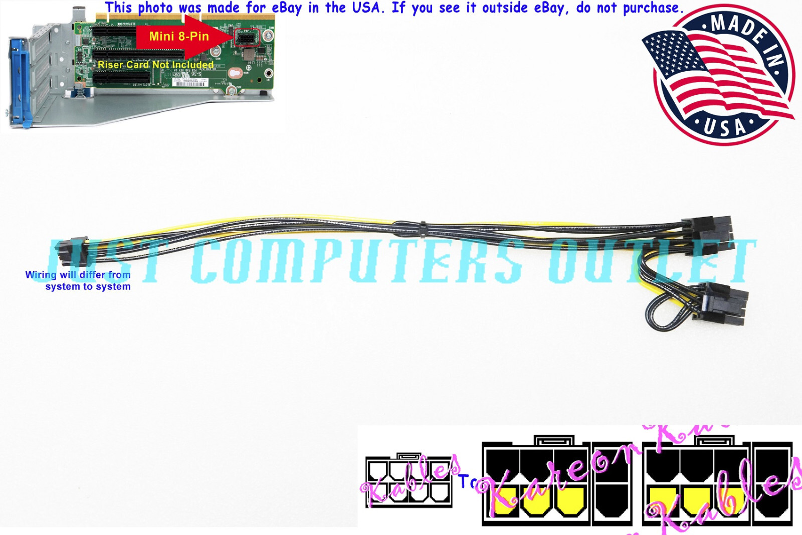 🔥 12" HP DL380 ML350 Gen10 Dual 6+2 Pin PCI-E GPU Power Cable 879154-001