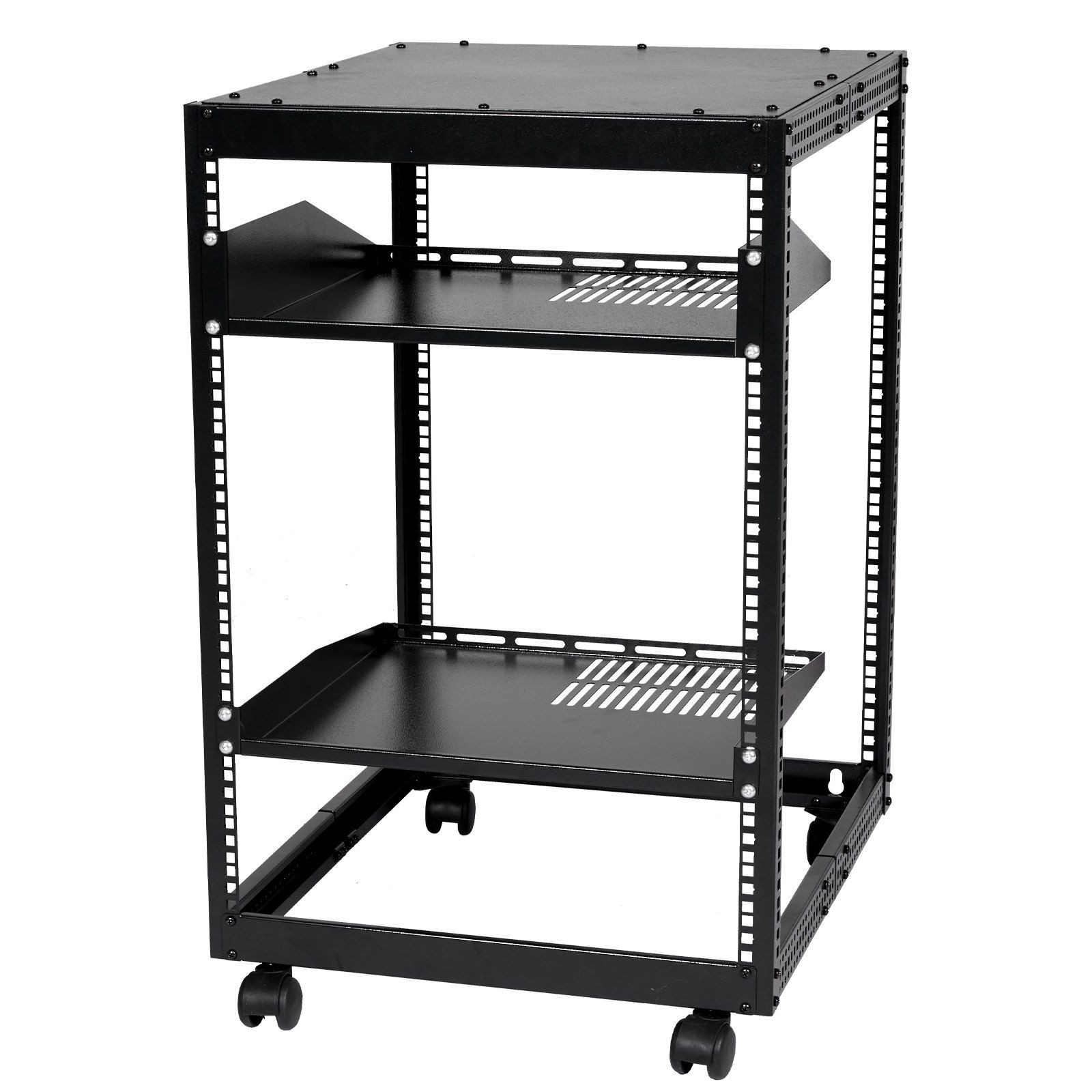 15U 4-Post Open Frame Rack 23-40in Depth Free Standing Wall Mount 500lb
