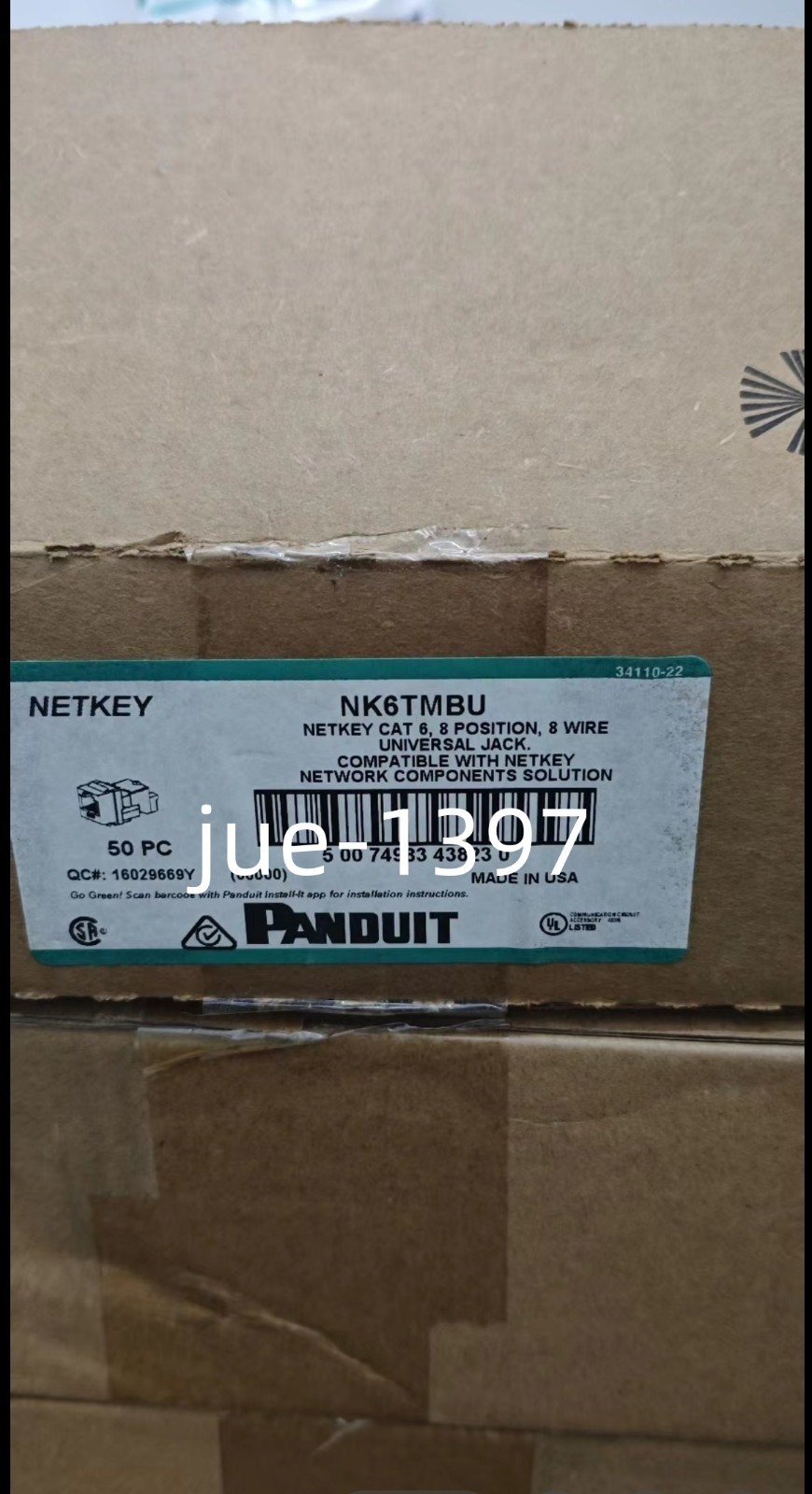 PANDUIT NK6TMBU Category 6, 8-position, 8-wire Keystonejack module (Qty 10)