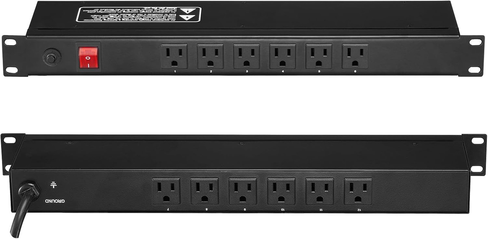 12 Outlet Horizontal 1U Rack Mount PDU Power Strip for Network Server