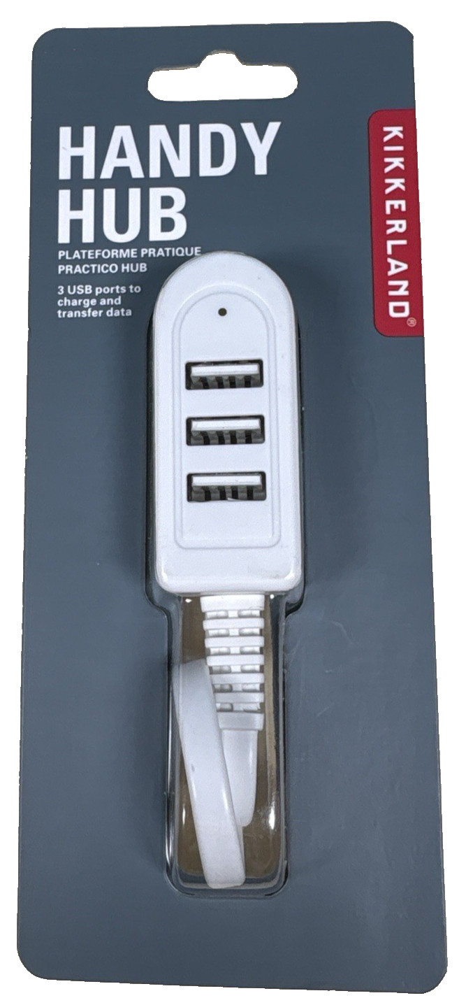 Kikkerland Handy Hub 3-Port USB Charger Data Hub Compact White New