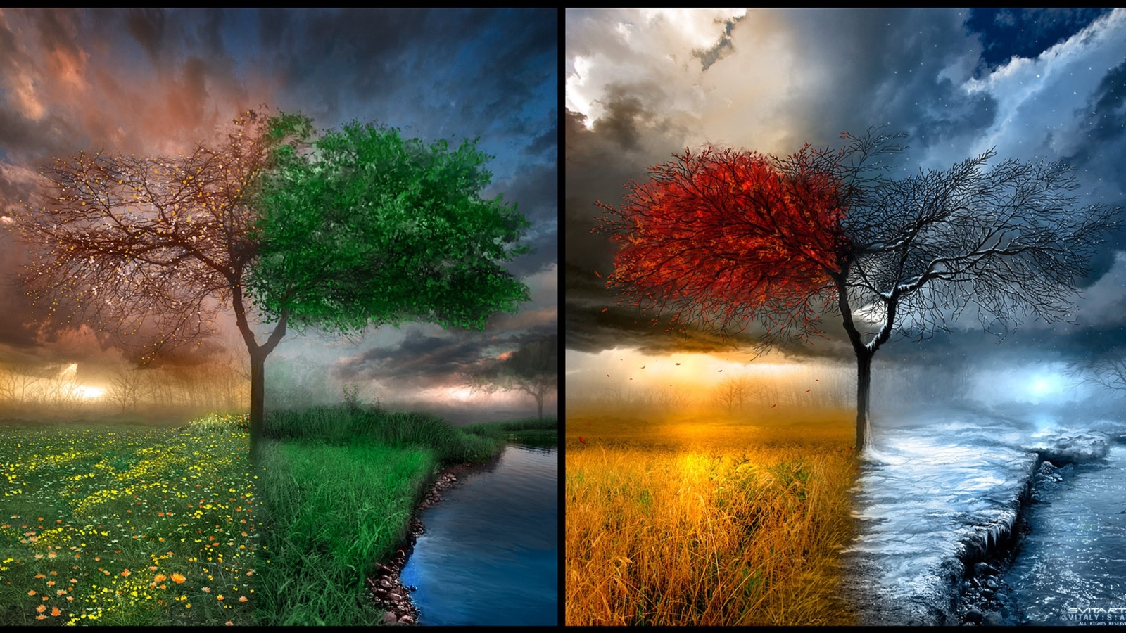 Landscape nature seasons collage Custom Gaming Mat Desk