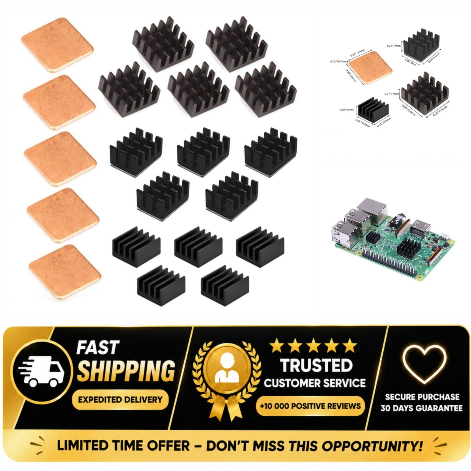 Easycargo Raspberry Pi 4 Heatsink Kit 20pcs Aluminum Copper Cooling Set