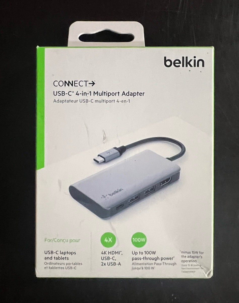 Belkin CONNECT USB-C 4-in-1 Multiport Adapter - Gray (AVC006BTSGY) New