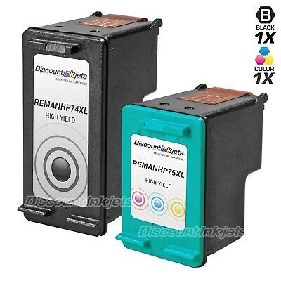 2PK #74XL #75XL BLACK COLOR Ink Set for HP CB336WN CB338WN High Yield Cartridge