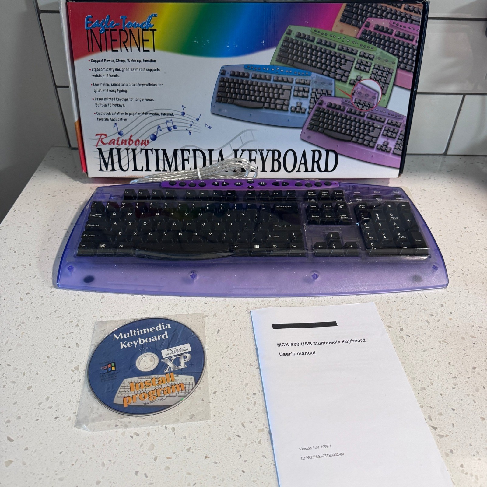 Eagle Touch Rainbow Multimedia Keyboard Purple Translucent Y2K MCK-800 Vintage