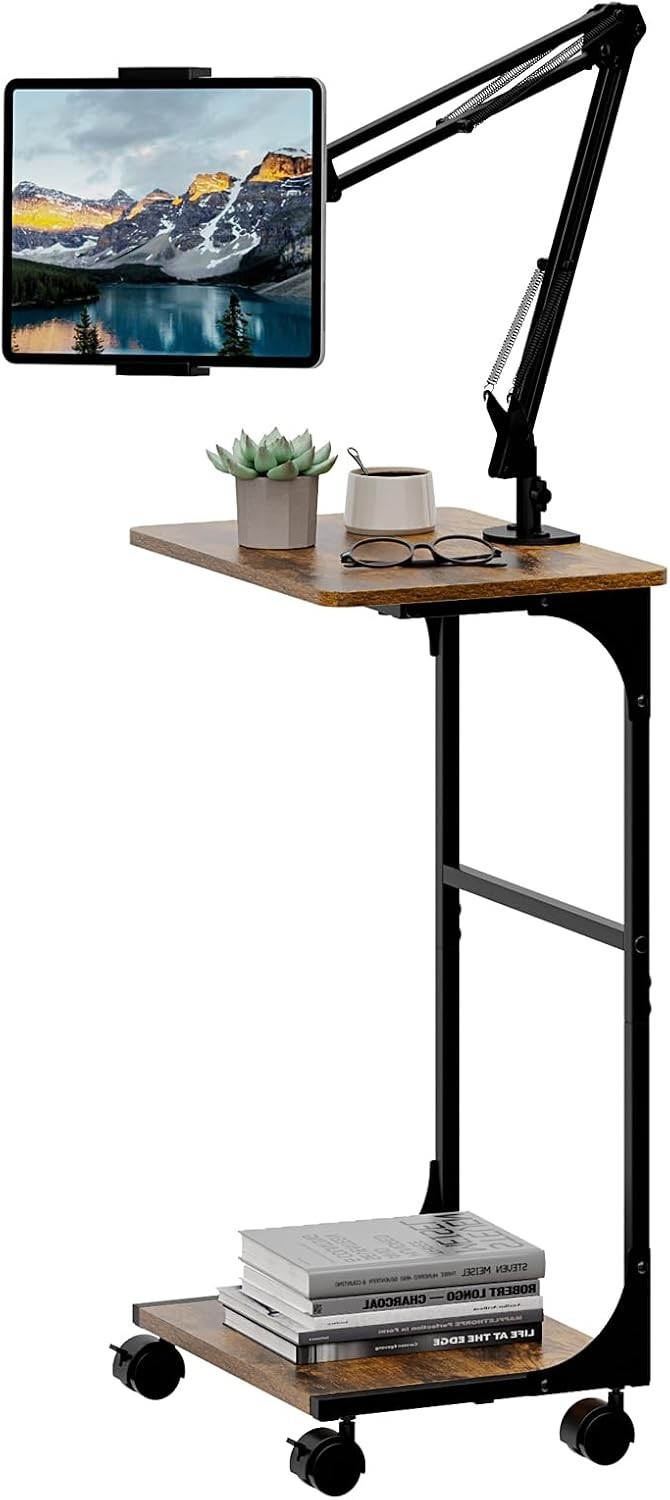 Floor Kindle Tablet iPad Stand W/ C-Shaped Side Table Angle Height Adjustable