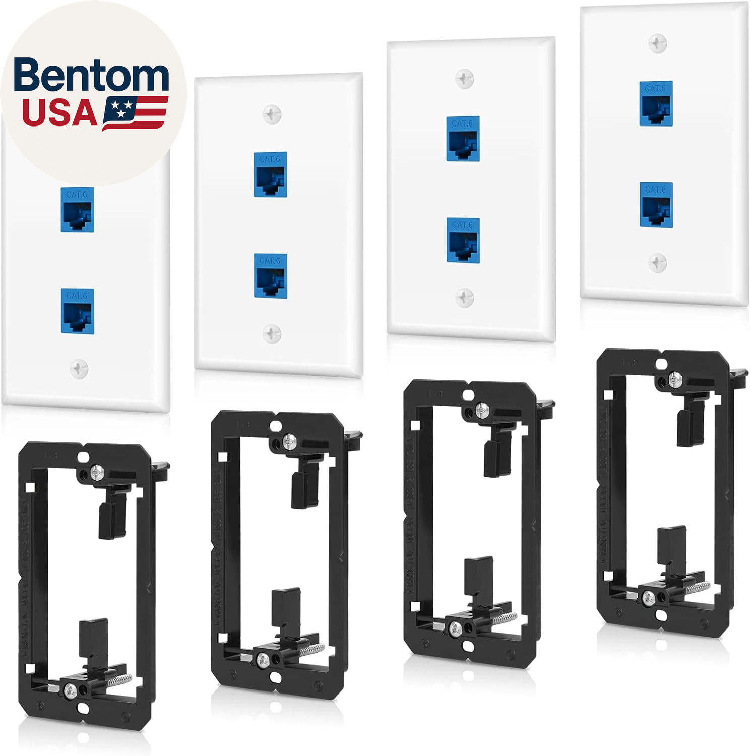 4 Pack Ethernet Wall Plate 2 Port Keystone Jack Blue Cat6 RJ45 Coupler Outlet Co